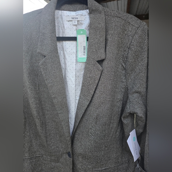 KENSIE Rebekah Textured Plaid Women's Blazer Jacket Plus Size 1X Olive & Blk NWT - Picture 3 of 16